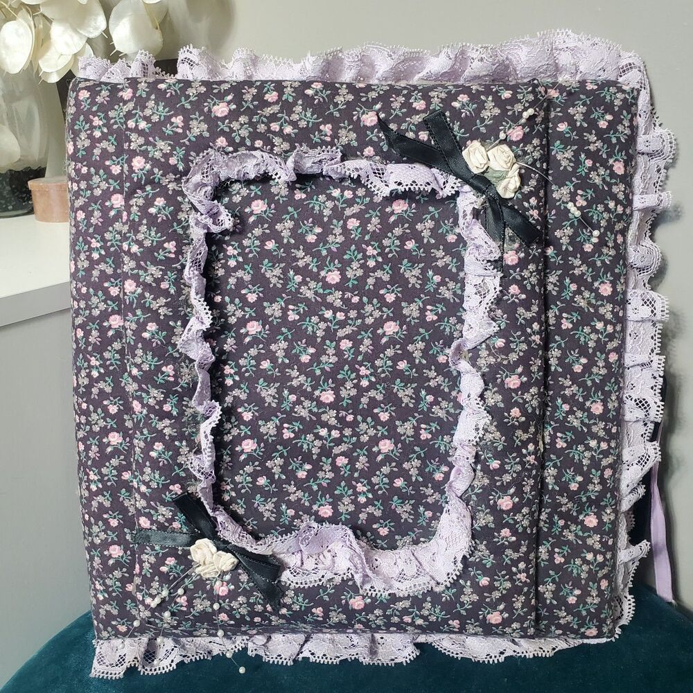 Vintage Ditsy Floral Fabric Ring Binder Scrapbook Photo Album Lace Trim READ